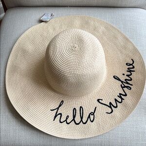 Joules Beige Wide Brim Hat with 'Hello Sunshine' Embroidery